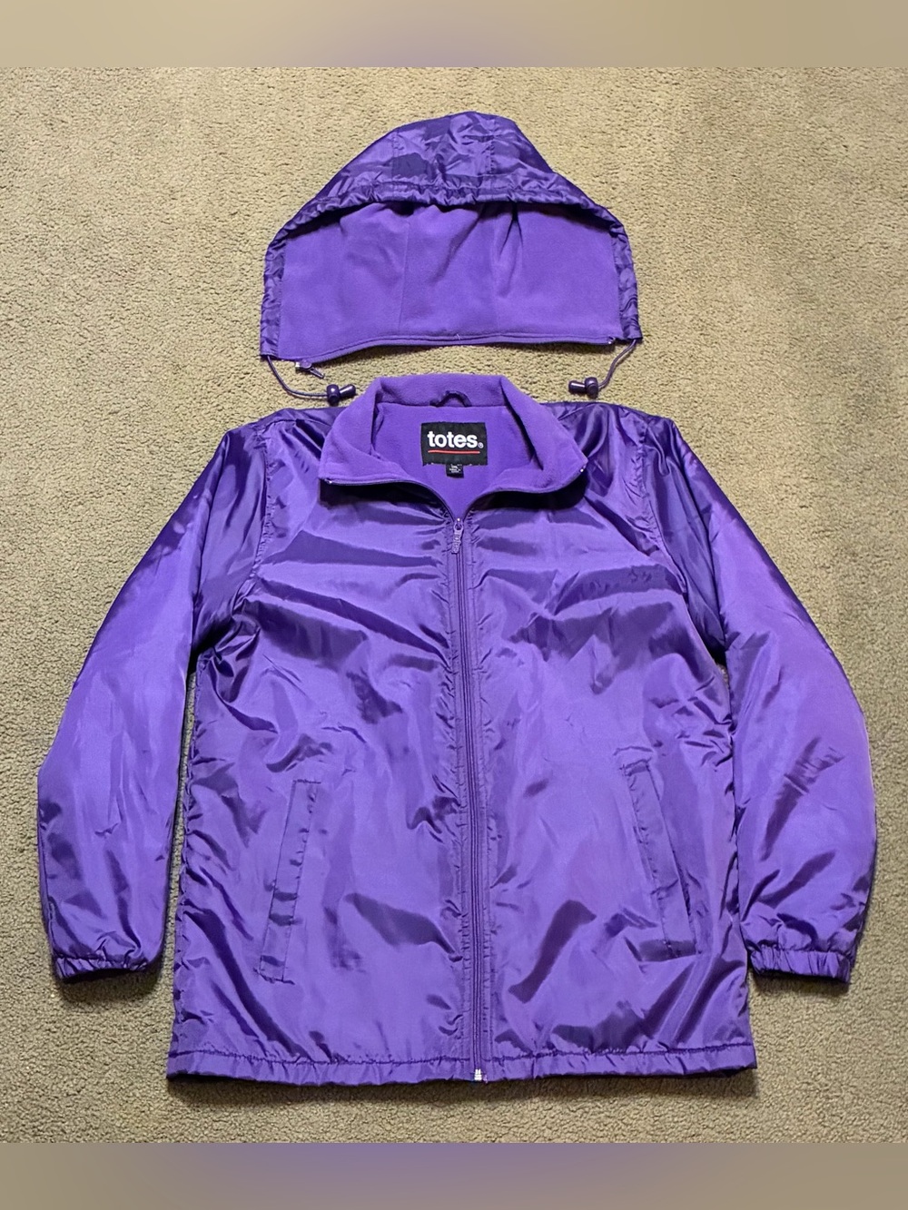 Totes Purple Full Zip Fleece Lined Windbreaker Hooded Jacket Size SML Pockets